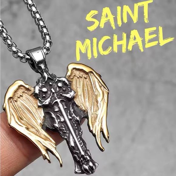 Archangel Michael Celtic Cross Saint Religious Catholic Protection Medal Pendant - Picture 4 of 16